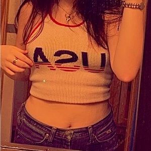 USA, soft fabric,  cross cami crop top, built in “bra”